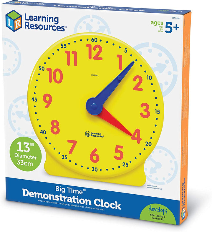 Big Time Learning Clock, Analog Clock, Homeschool, 12 Hour, Basic Math Development, Ages 5+