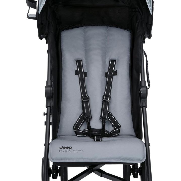 Jeep Adventureglyde Stroller by  - Lightweight Travel Stroller with Smoothest Ride & Compact Fold, 3-Position Recline, Extra Large Storage Basket, Black/Grey