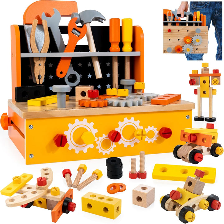Tool Kit for Kids, 36-Piece Wooden Toddler Tools Set Includes Tool Box, Montessori Educational Stem Construction Toys for 2 3 4 5 6 Year Old Boys Girls, Best Birthday Gift for Kids