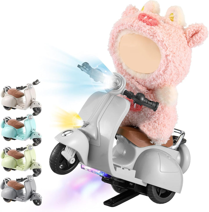 Mini Electric Doll Scooter Vehicles Toy 4 Colors Available Funny Doll Accessory with Music & Lights Could Rotate 360° Cute Plastic Scooter Toy Ornaments Battery Not Included (Cream)