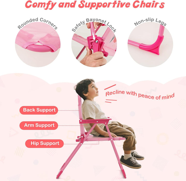 Kids Picnic Table, Animal Themed Toddler Outdoor Table and Chair Set, 2 Folding Chairs & Removable Umbrella, Children Outdoor Furniture for Backyard Patio Garden (Pink Mermaid)