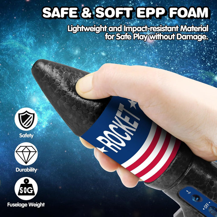 Rocket Launcher for Kids - Self-Launching 200 Ft Motorized Outdoor Electric Play Toy, High Flying Air Rocket with Launch Set, Birthday Toys Gifts for Boys 8-12, Star Pattern