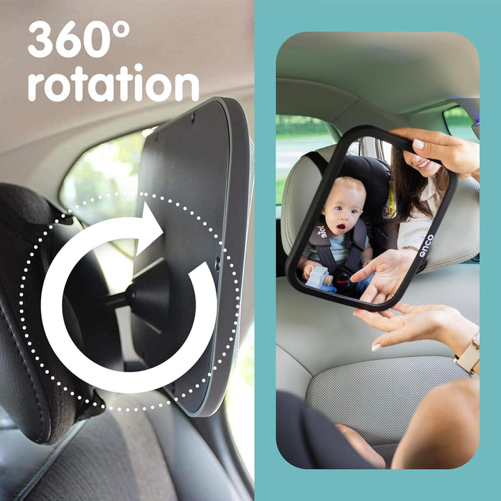 Baby Car Mirror Rear Facing - Double Award-Winning Convex Car Mirror for Baby, 100% Shatterproof & Shakeproof with 360° Rotation, Newborn Essentials (9.6 X 6.9 In)