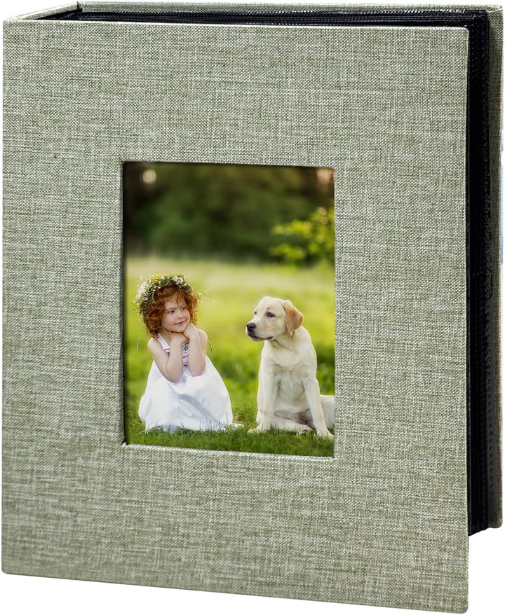 Photo Album 4X6 100 Pockets, Linen Cover Top Loader Vertical, Slip-In Picture Grey Pockets Albums for Wedding, Family, Anniversary, Baby, Vacation