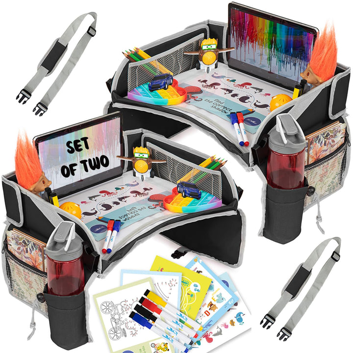 Kids Travel Tray for Car - Car Seat Tray for Kids Travel, Road Trip Essentials - Carseat Table for Roadtrip Activities - Must Have Toddler Lap Desk Organizer for Airplane - Car Accessories