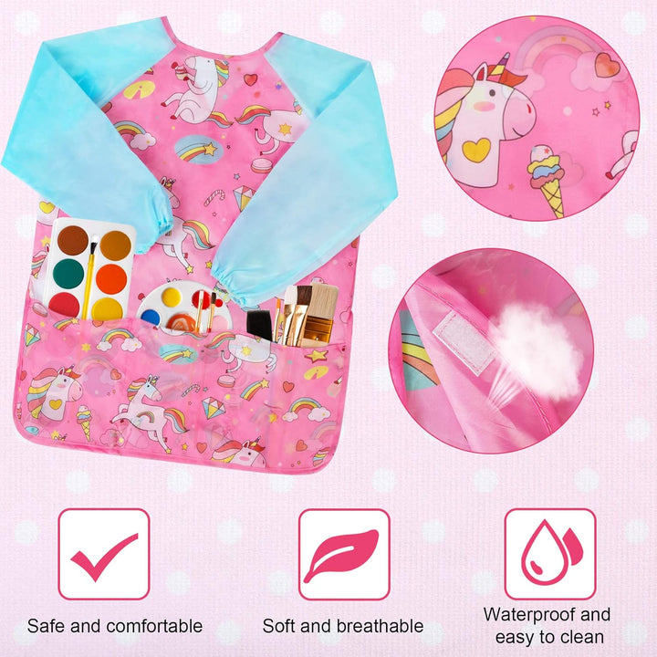 Smocks for Kids, Toddler Art Smock Artist Painting Aprons Waterproof Long Sleeve with 3 Pockets for Age 2-6 Years