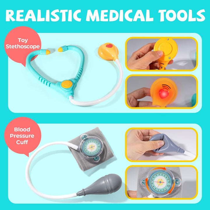 Doctor Kit for Toddlers 3-5 - Preschool Pretend Play Medical Kit with Stethoscope, Blood Pressure Cuff and Carrying Bag- Dress up Toys for Kids Ages 3+ Years