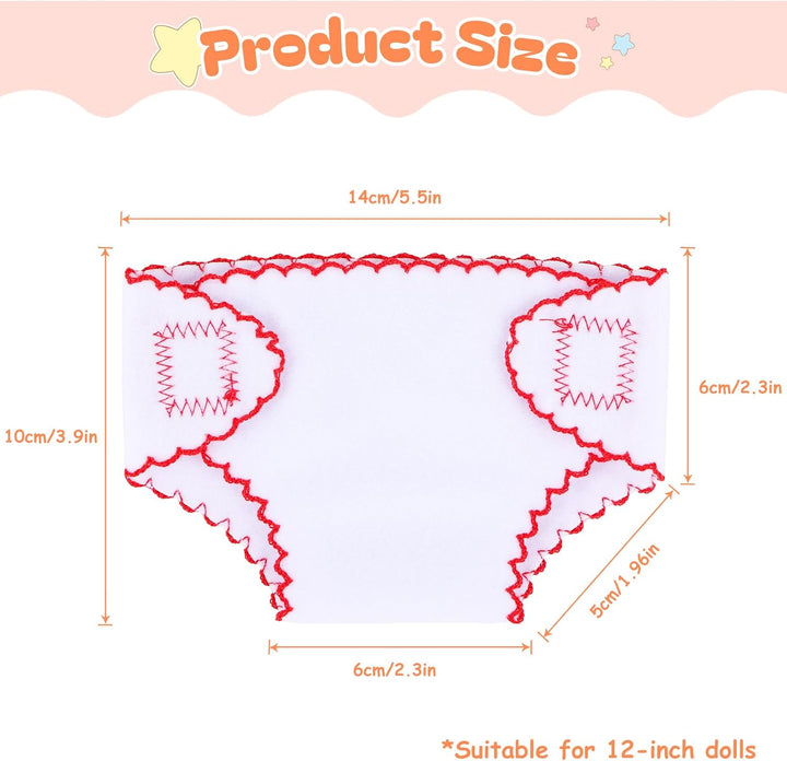 6 Pcs Baby Doll Diapers for 12-15 Inch Dolls, Reusable & Washable Doll Underwear Fits Newborn Baby Dolls, Pretend Play Accessories for Toddlers Girls