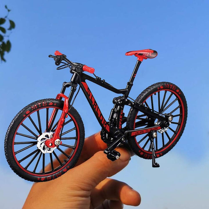 Alloy Mini Downhill Mountain Bike Toy, Die-Cast BMX Finger Bike Model for Collections (Black/Red)