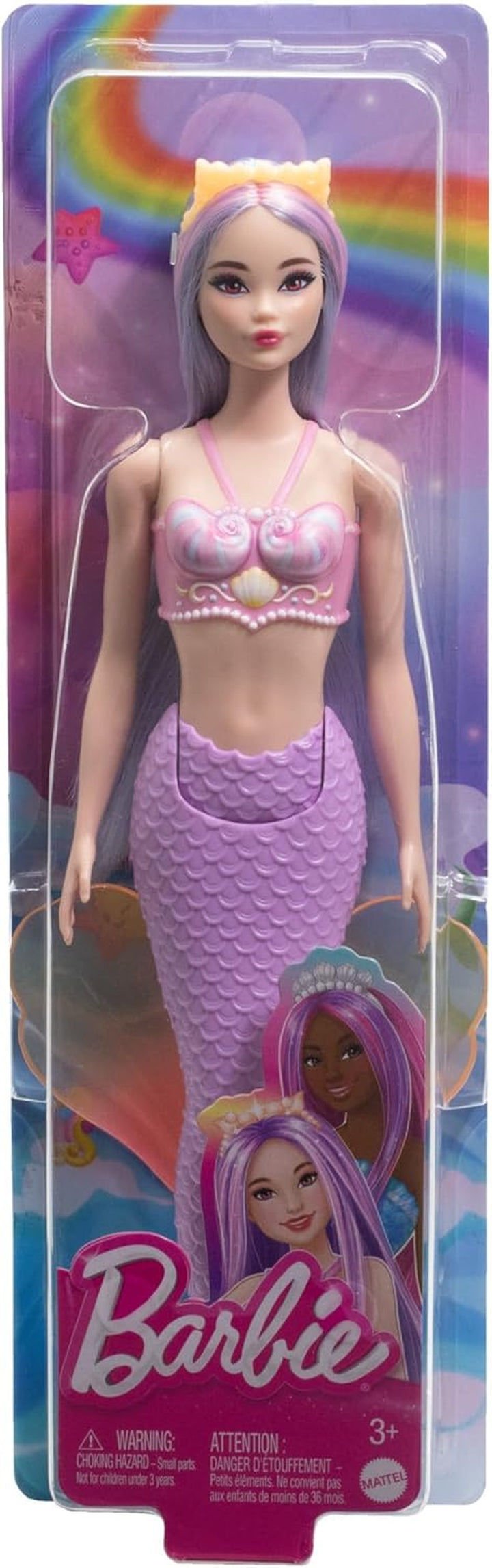 Mermaid Doll with Pink & Lilac Fantasy Hair & Headband Accessory, Toy with Shell-Inspired Bodice & Lavender Tail