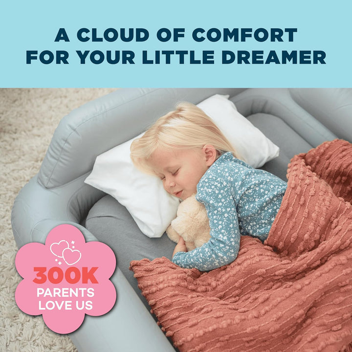 Slumbertot Inflatable Toddler Travel Bed - Portable Kids Air Mattress with Safety Bumpers - Perfectly Sized Ideal for Travel or Home Use - Includes Electric Pump