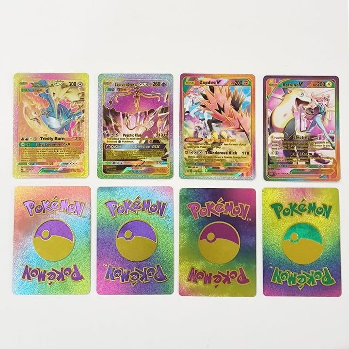 55 PCS Rain Bow Foil Trading Cards – VMAX, GX, EX, GMAX Styles – No Duplicates – Colorful Battle Card Set – Gift for Kids & Collectors