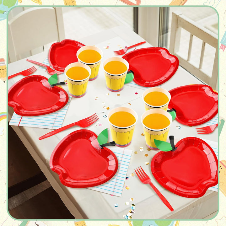 96 Pcs Back to School Decoration Apple Paper Plates First Day of School Party Supplies Preschool Kindergarten Classroom Decoration Teacher Party Disposable Tableware Set for 24 Guests