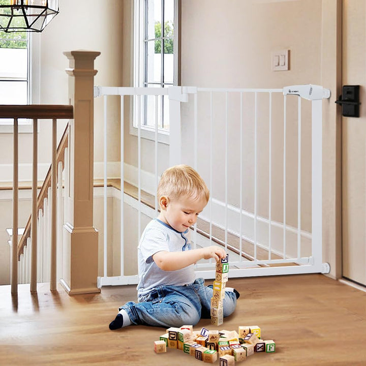 36" Extra Tall Baby Gate for Stairs and Doorways - Fits 29.5" to 48.8" Wide Openings, Auto Close Extra Wide Dog Gate for House, Pressure Mounted Easy Walk through Pet with Door, Black