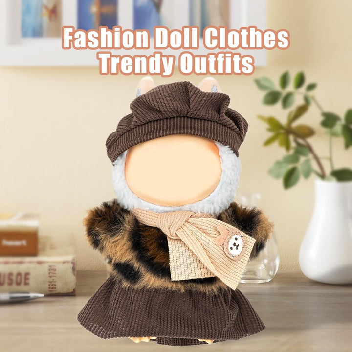 Clothes for Labubu 17Cm Dolls(No Doll) Dolls Outfit for Labubu with Accessories Suit Cute for Lububu Stylish Dress up Set for LA BUBU Patterned Skirt