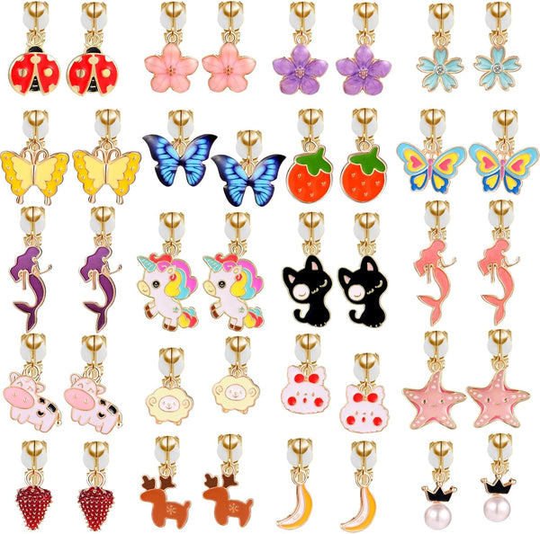 20 Pairs Kids Clip-On Earrings - Cute Animal Designs, Non-Pierced for Girls