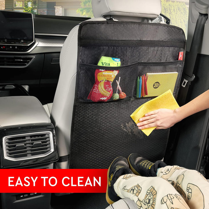 Back Seat Protector for Car, 2 Pack Premium Kick Mats for Kids, Extra Large Car Seat Cover for Backseat with Mesh Pockets, Waterproof Dirt & Mud Protection, Travel Accessories