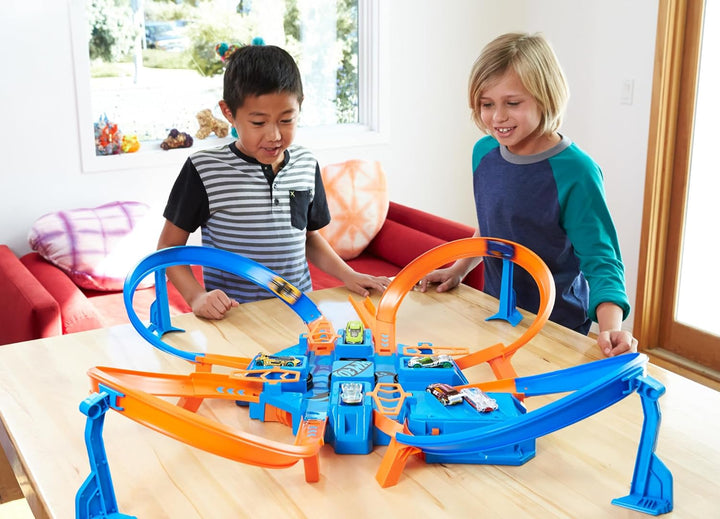 Toy Car Track Set, Criss Cross Crash with 1:64 Scale Vehicle, Powered by a Motorized Booster (Amazon Exclusive)