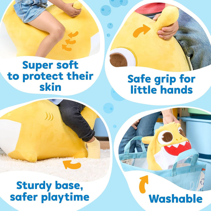 Baby Shark Official Bouncy Hopper Plush Musical Singing Toy - Inflatable Animal Ride on for Indoor & Outdoor - Birthday Gift for Kids & Toddlers (Boys & Girls) Ages 18+ Months (Yellow)