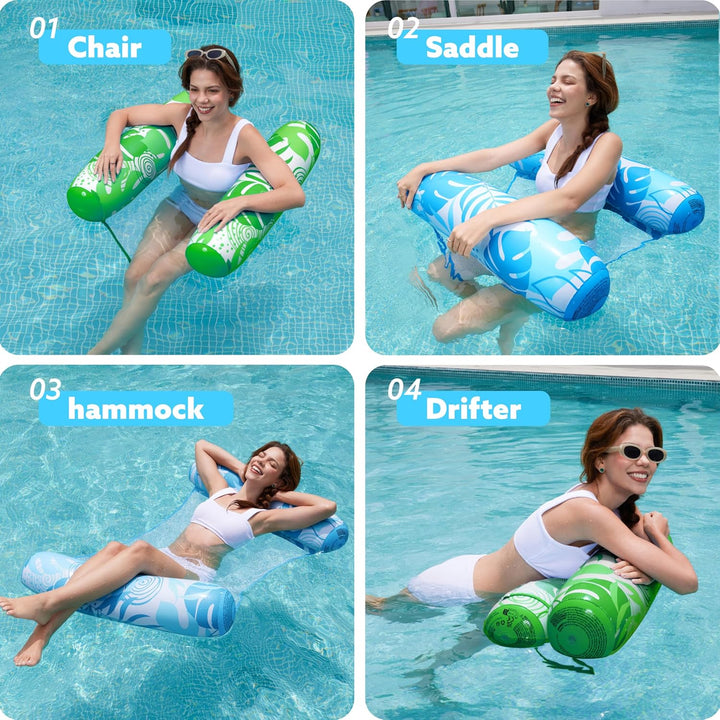 2 Packs Hammock Pool Floats Adults, 4-In-1 Multi-Purpose Inflatable Pool Floats PVC Water Hammock Lounge Floaties