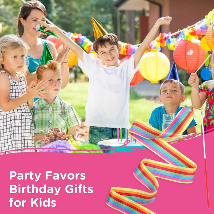 12PCS Rainbow Dance Wands Ribbon Streamers for Kids Gymnastics Rhythmic Dancing Twirling Sticks Silks Wands for Girls Circus Carnival Birthday Party Favors Rewards Gift