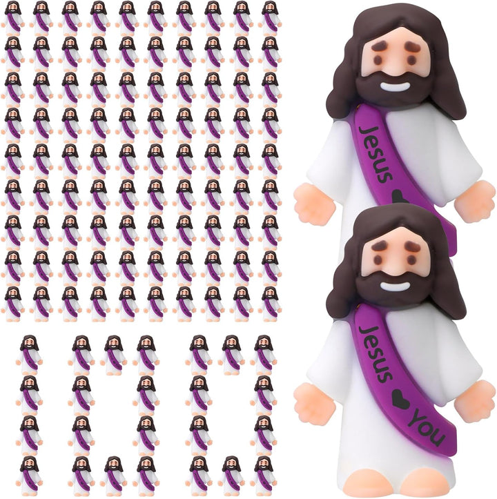 100 Pcs Little Jesus Figures Jesus Loves You Original Design Rubber Pocket Toys Little Figures to Hide and Seek Sunday School Religious Party Share Gifts(Vibrant Color)
