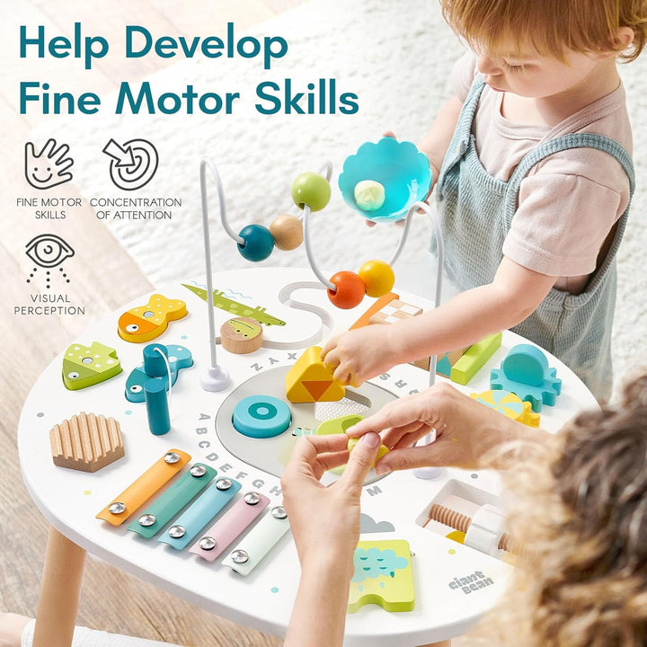 Wooden Activity Table for 1 Year Old, 11-In-1 Montessori Learning Table with Bead Maze, Shape Sorter, Fishing Game & More – Sensory Development Toy for Toddlers, Ideal 1St Birthday Gift