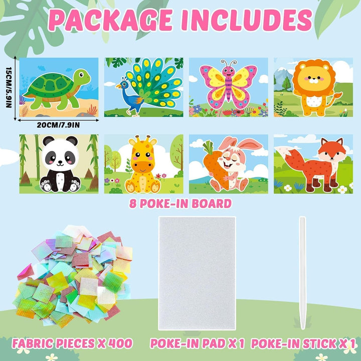 8PCS Poke-In Craft and Art Kit for Kids Animal Theme No-Mess Fabric Sewing Art Girls Boys 4-12 Puzzle Puncture Painting DIY Jungle Animal Toy Gifts for Creative Activity Game Birthday Party