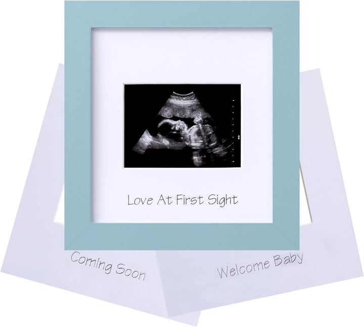 Ultrasound Picture Frame with Real Glass Cover and 3 Different Mats, 7X7 Baby Keepsake Frame for 3X4 Inches Sonogram Photo, Wall Mount or Tabletop Display, Pregnancy Announcement, White
