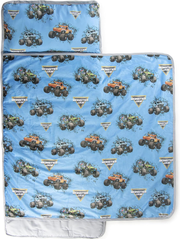 Toddler Nap Mat with Built-In Pillow and Blanket - Soft 46 X 20-Inch Microfiber Kids Sleeping Bag for School or Sleepover, Blue - Spidey & His Amazing Friends
