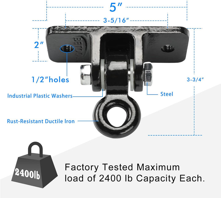 2400 Lb Capacity Heavy Duty Swing Hangers for Wooden Sets Playground Porch Indoor Outdoor & Hanging Snap Hooks Black of 2