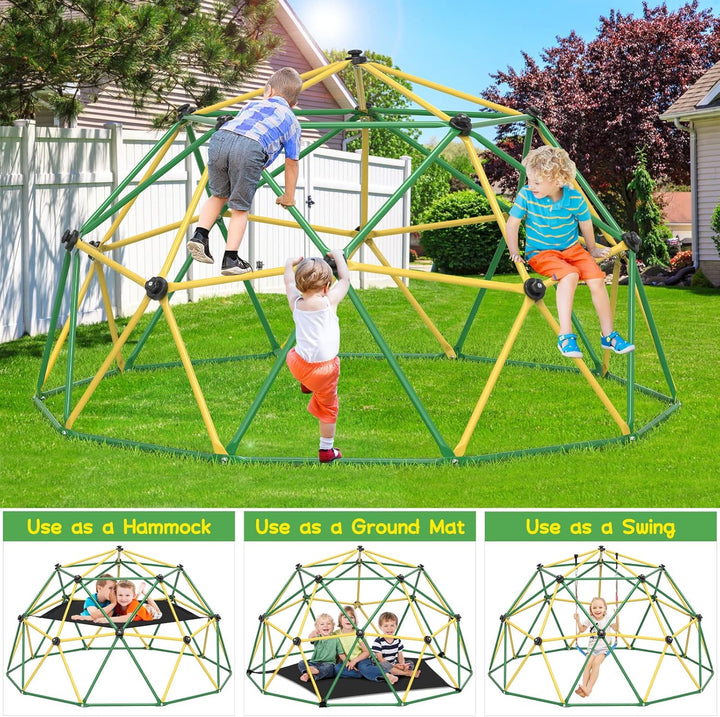 Climbing Dome, 10FT Dome Climber with Hammock for Kids 3 to 10 Outdoor Play Equipment, Supports up to 1000Lbs Jungle Gym, Anti-Rust, Easy Assembly, Yellow+Green