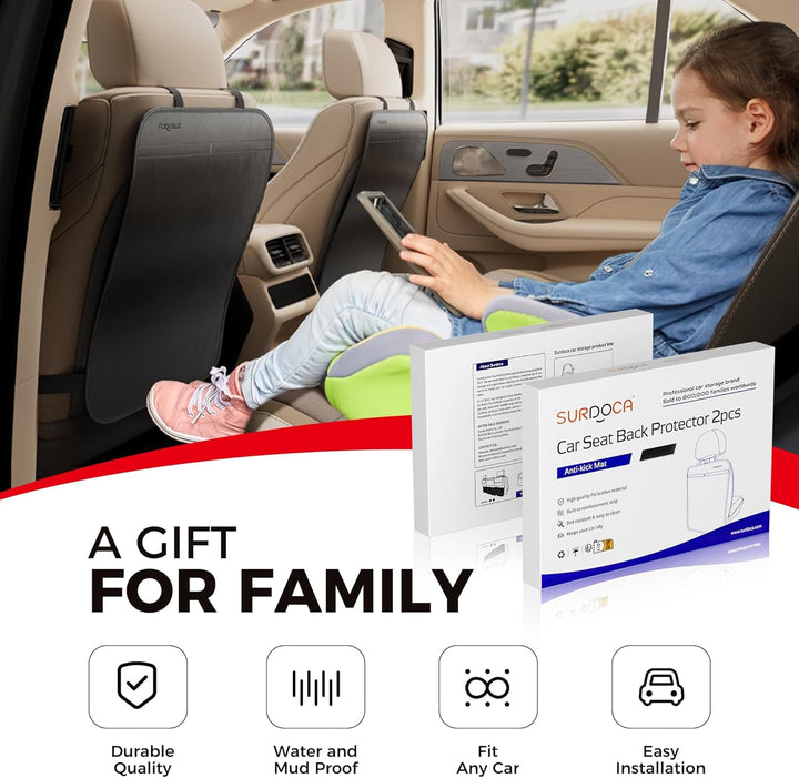 Kick Mats Back Seat Protector for Kids, Leather Car Back Seat Cover for Child, Offers Waterproof Protection of Car Seat Back from Dirt, Mud, Scratches