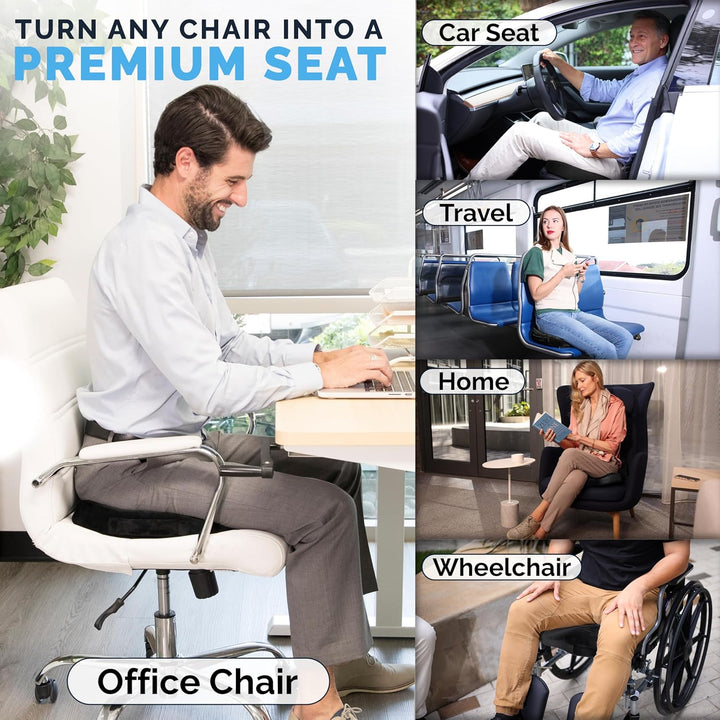 Premium Gel & Memory Foam Seat Cushion – Doctor Recommended Office Chair Cushion, Car Seat Cushion – Chair Cushions for Back & Sciatica Pain Relief – Seat Cushions for Office & Desk (Black)