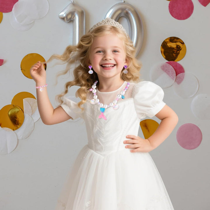 2 Sets Mermaid Jewelry Set for Girls, Princess Accessories for Dress-Up, Birthday Party & Costume Play Mermaid Necklace, Bracelet, Ring & Earrings for Girls Age 3-8