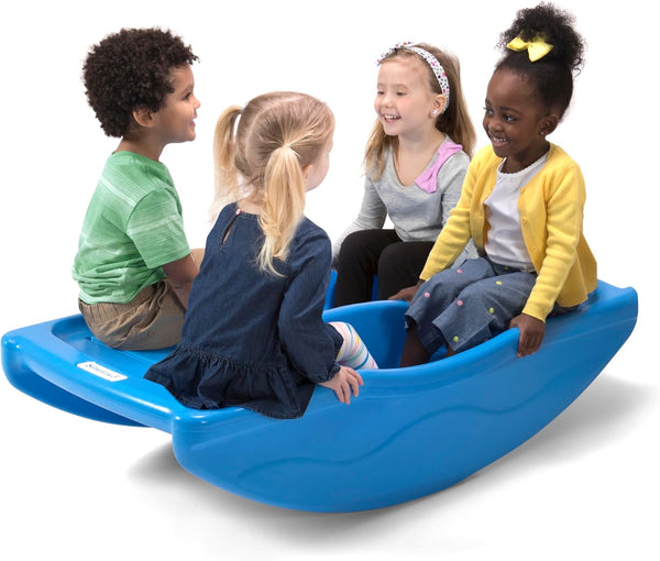 Two Sided Rock and Roll Teeter Totter Seesaw and Climbing Bridge, Fits up to Four Children and Kids for Rocking and Climbing - Indoor/Outdoor, Made in USA (Blue)