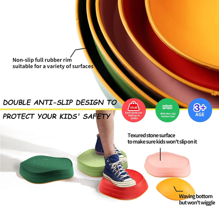 Balance Stepping Stones for Kids, Non-Slip Toddlers Sensory Toys Outdoor or Indoor Play, Promoting Motor Skills and Confidence, Obstacle Course Coordination Toys for Children Age 3 4 5 6 7+