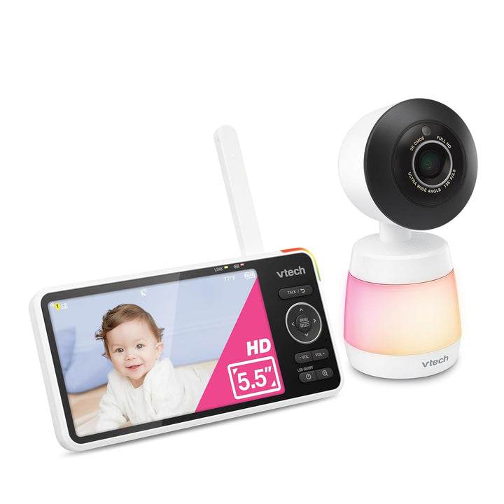 Smart Wifi Baby Monitor, 2K CMOS Sensor Camera, 5.5-Inch HD IPS Screen, Clear Infrared Night Vision, Pan-Tilt, 24X Zoom, 2-Way Talk, Multi-Color Night Light, Soothing, Free App: Smart HD Plus