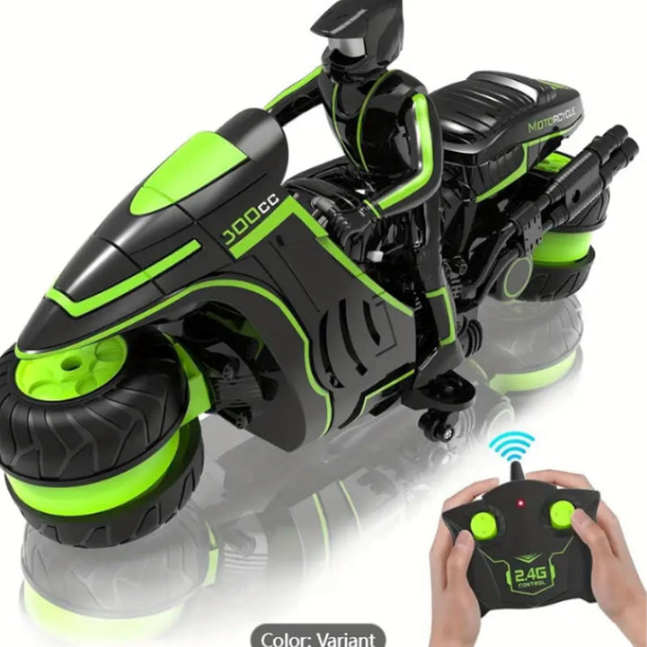 Remote Control Motorcycle, RC Motorcycle with LED Wheels, for Kids Ride on Toys Motorbike Battery Powered Off-Road Dirt Bikes W/Music/Headlights/Training Wheels, Gift for Boys & Girls (Green)