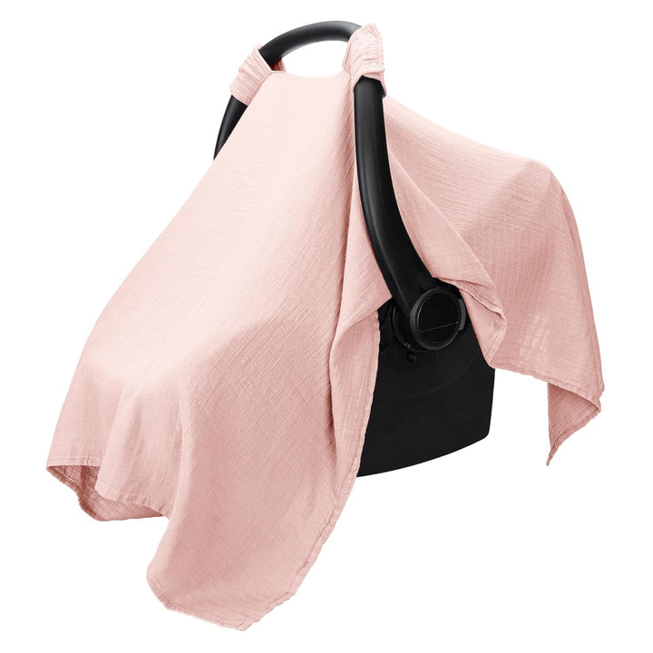 Baby Car Seat Cover - Soft, Breathable Bamboo Rayon and Muslin Cotton Blend - Lightweight Canopy for Sun, Bug, and Comfort Protection - Large Size Infant Seat Cover in Sage Design