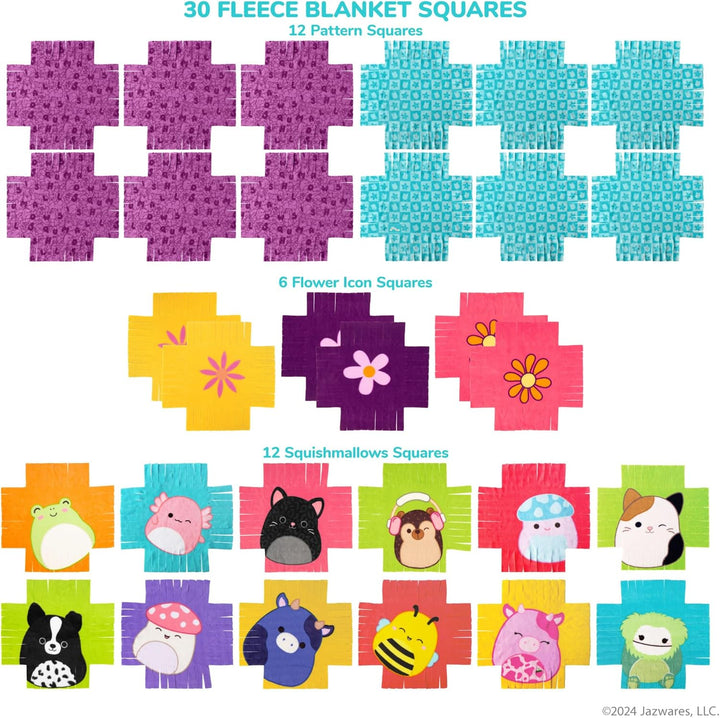 Squishmallows No-Sew Blanket Kit, Set Includes Assorted Polar Fleece Squares, Ideal Craft Activity for Girls & Boys