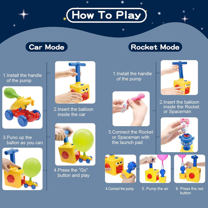 Toddler Toys 3-4 for Boys Girls, Balloon Launcher & Powered Car Set, Fun Toddlers STEM Toy Balloon Pump Cars Racer Kit for Kids 3-5 (Frog)