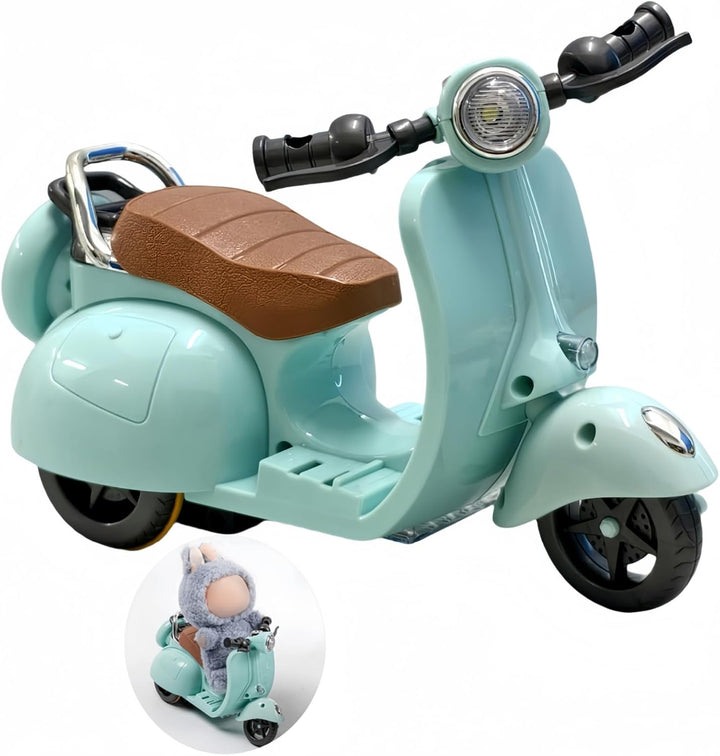 Motorcycles Scooter Toy Doll - with Light and Music, Cute Have a Seat for Accessories, Decor Desktop Ornaments Collectors (Off-White)