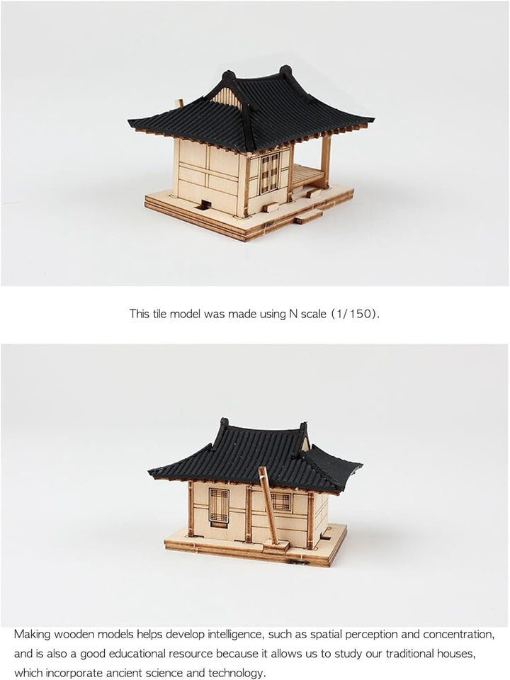 Mini Tile Roofed House 2 Compartsments, Wooden Creative Model Kits, Detailed Model Kits for Enthusiasts and Collectors 미니기와두칸