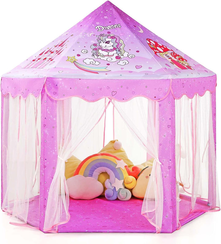 Princess Tent Girls Large Playhouse Kids Castle Play Tent with Star Lights Toy for Children Indoor and Outdoor Games, 55'' X 53'' (Dxh)