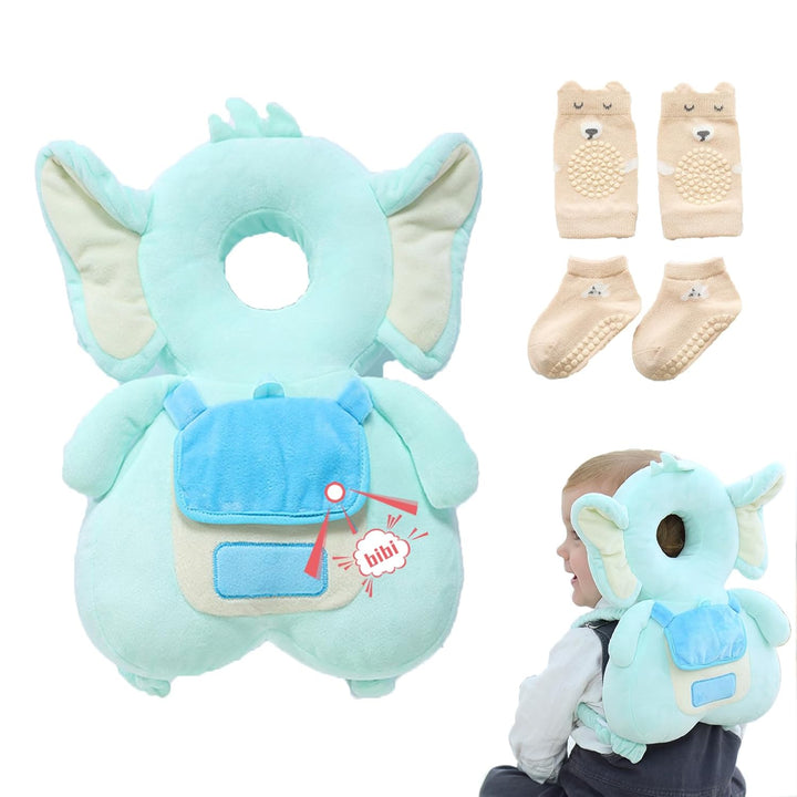 Baby Head Protector Backpack with Knee Pads | Adjustable Safety Pillow for Crawling & Walking Toddlers 6-36 Months, Breathable Infant Travel Essentials (Duck-B)