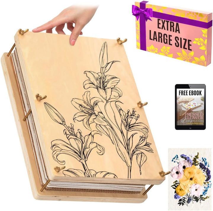 Wooden Flower Press for Adults and Teens - Includes Expert Video Tutorials - Large Flower Press Kit 10.8" X 6.9" - Gift-Ready Packaging Ideal for Arts and Crafts Lovers