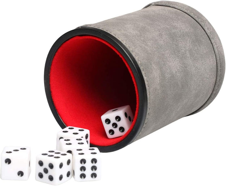 Felt Lined PU Leather Dice Cup Set with 6 Dot Dices (Black, Pack of 1)