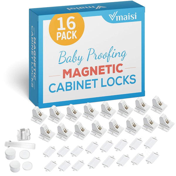 16 Pack Child Safety Magnetic Cabinet Locks -  Children Proof Cupboard Baby Locks Latches - Adhesive for Cabinets & Drawers and Screws Fixed for Protection