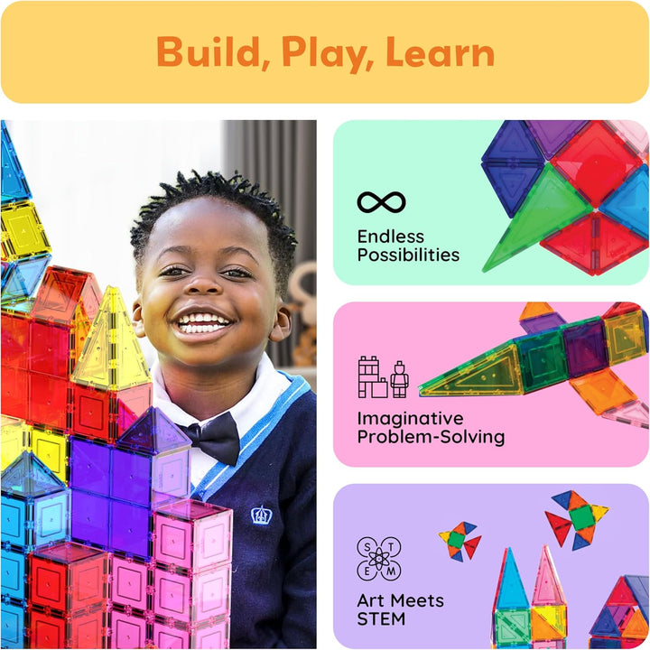 100 Piece Set 100Pcs Magnet Building Tiles Clear Magnetic 3D Blocks Construction Playboards, Creativity beyond Imagination, Inspirational, Recreational, Educational Conventional
